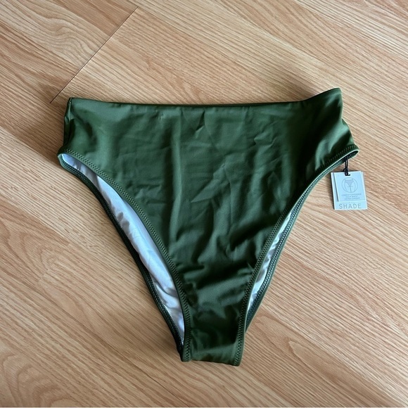 NWT Shade & Shore High Waist Cheeky Green Bikini Bottom Medium - Picture 1 of 7